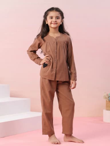 Brown Color Cotton Kids Night Suit